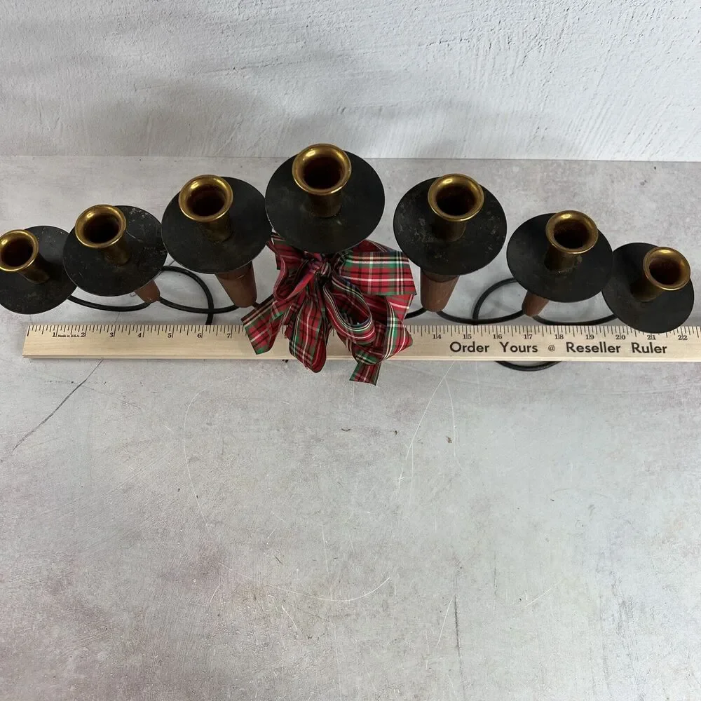 Vintage 70s MCM Candelabra‎ Holds 7 Candle Sticks Holiday Bow